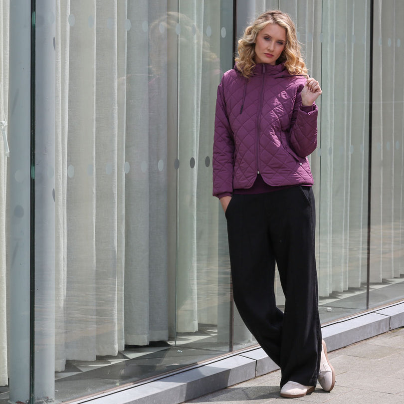 Ladies Relax & Renew Fia Plum Jacket-Model Full Front View