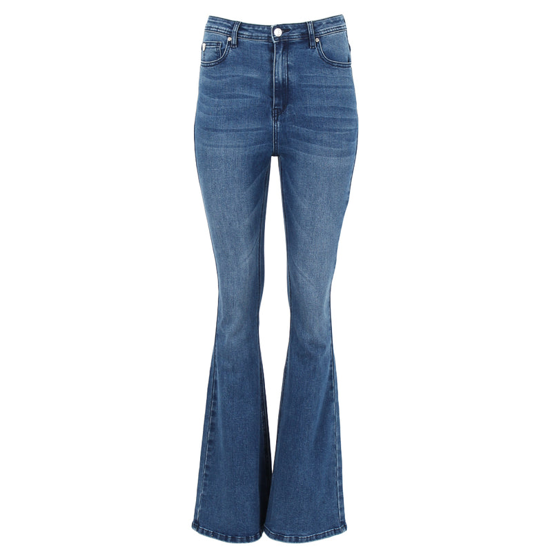 Ladies Fiona Retro Blue Flare Jeans-Ghost Front View