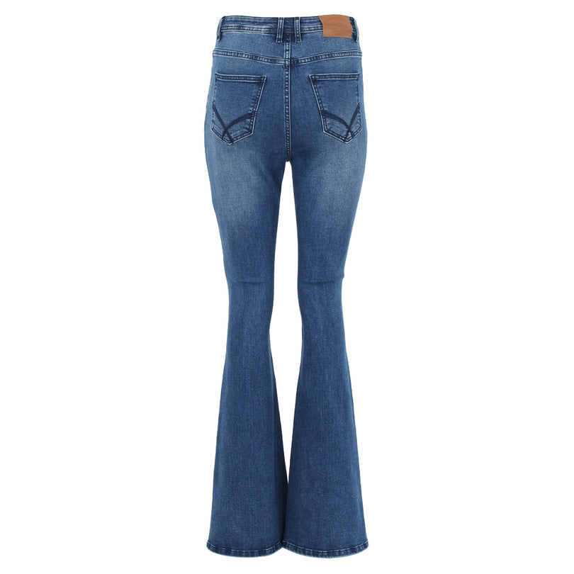 Ladies Fiona Retro Blue Flare Jeans-Ghost Back View