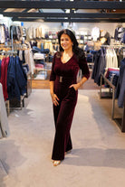 Tina in the Farrah Wine Jumpsuit