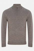 Benetti Franco Brown 1/4 Zip knit sweater, front view, with quarter-zip collar and long sleeves.
