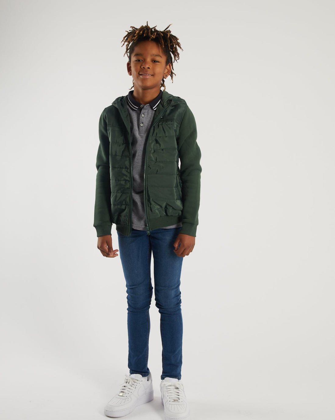 Boy's Granger Zipper - Green-Model Full Front View