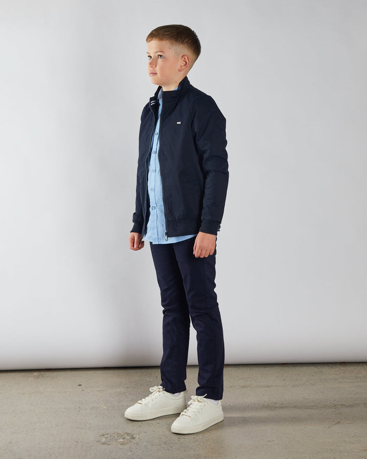 Boy's Grant Navy Jacket-Model Side View