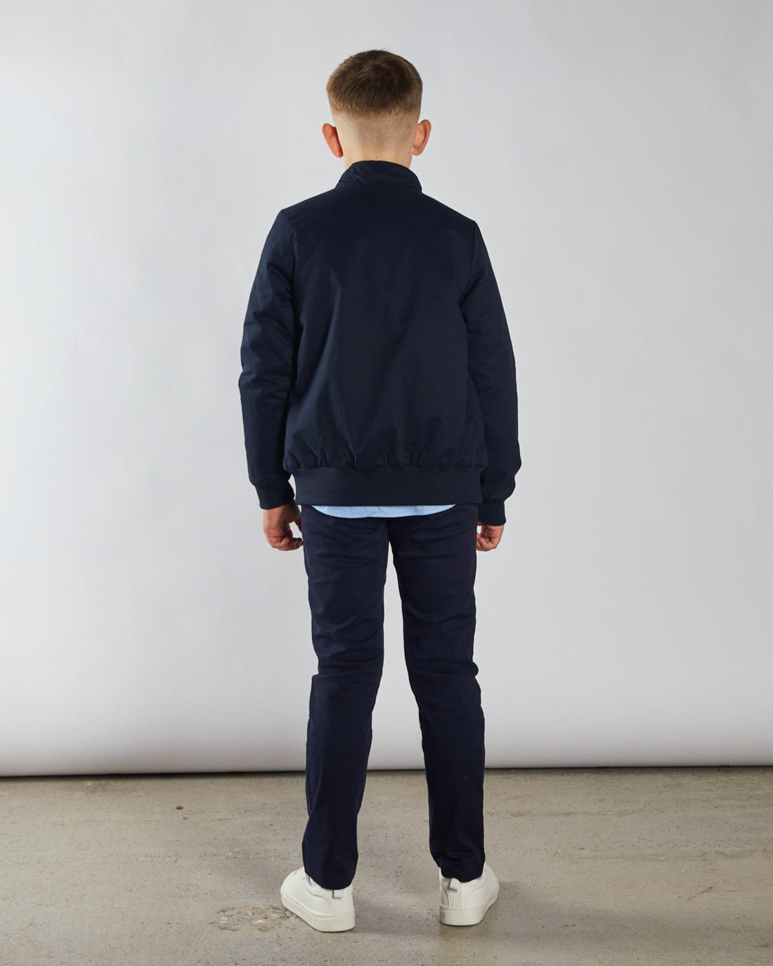 Boy's Grant Navy Jacket-Model Back View