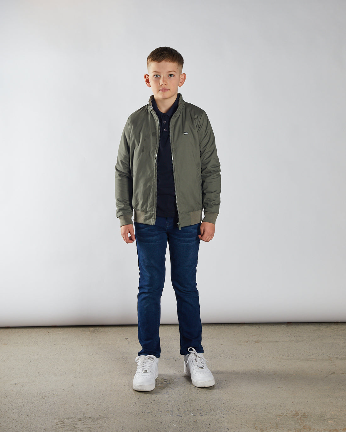 Boy's Grant Olive Jacket-Model Full Front View