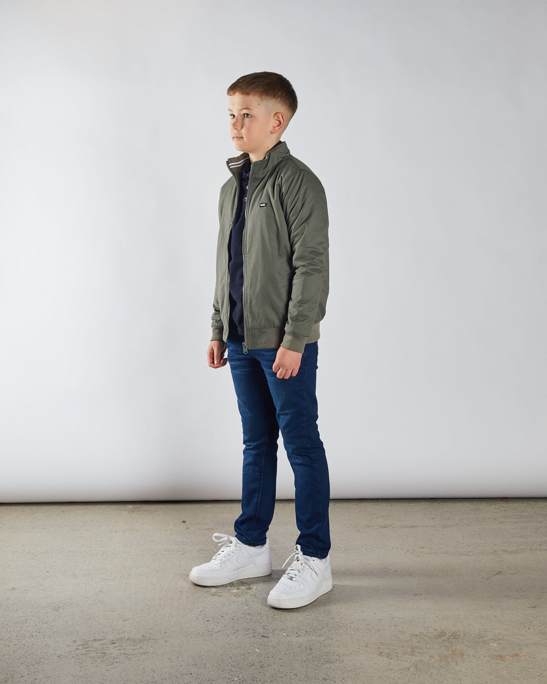 Boy's Grant Olive Jacket-Model Side View