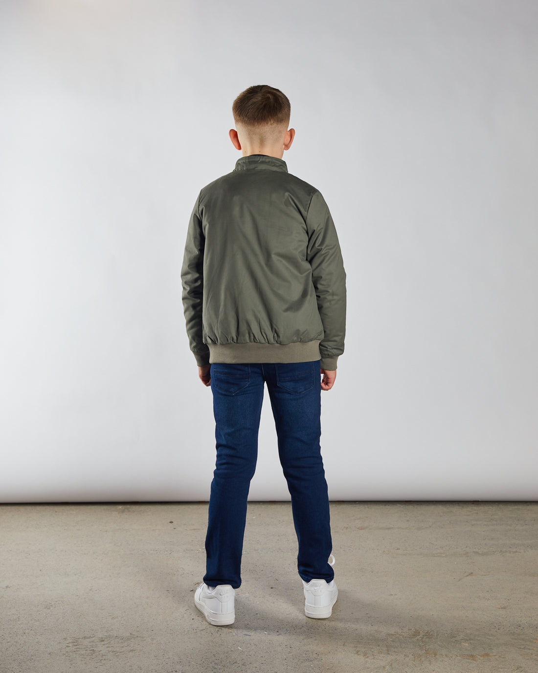 Boy's Grant Olive Jacket-Model Back View