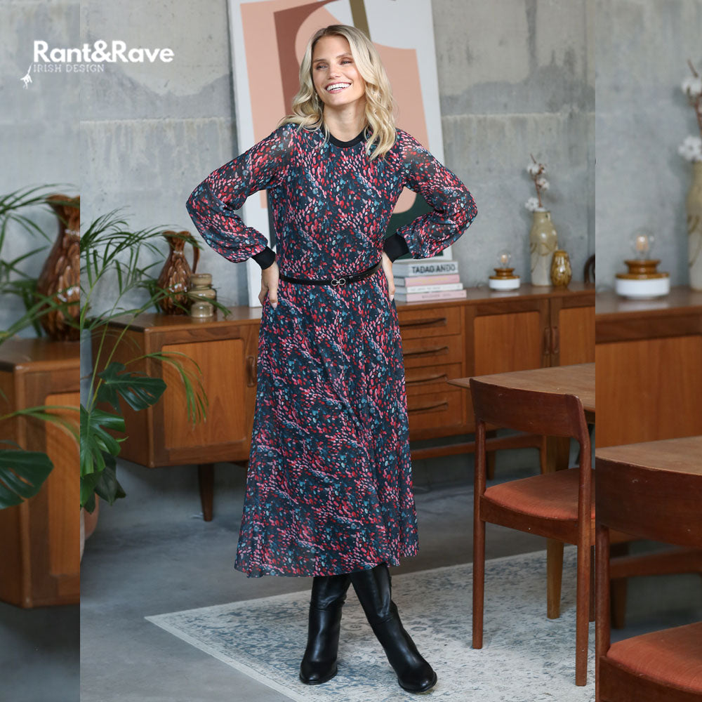 Ladies Gwyneth Teal Midi Dress-Model  Full Front View