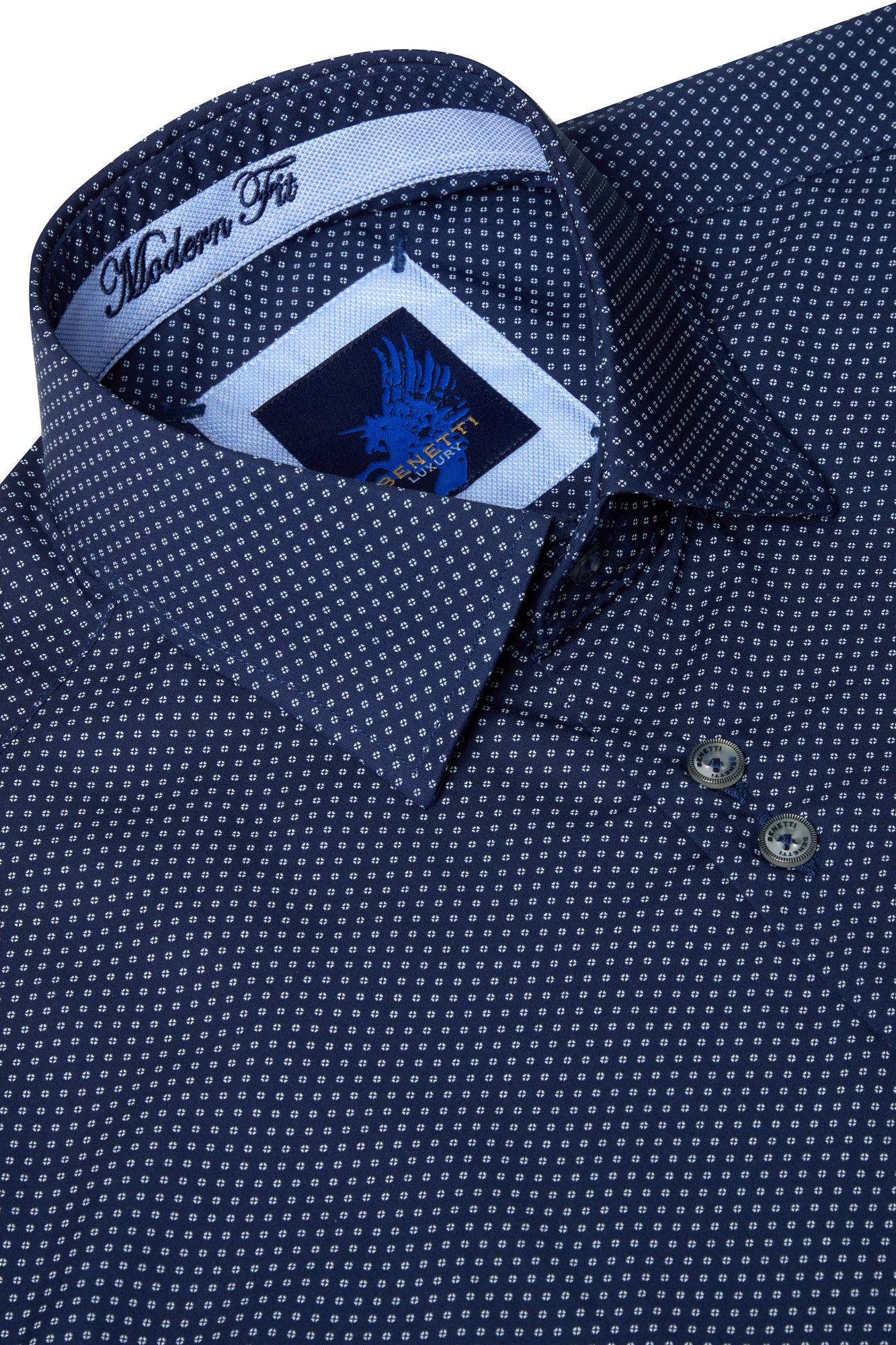 Ganges Navy Pattern Shirt-Collar detail