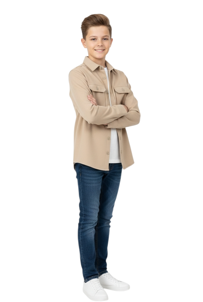 DIESEL KIDS Duncan Sand Overshirt Sand model front view