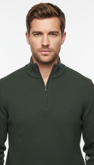 Men's Tom Penn 1/4 Zip Knit - Dark Khaki-Close Up View