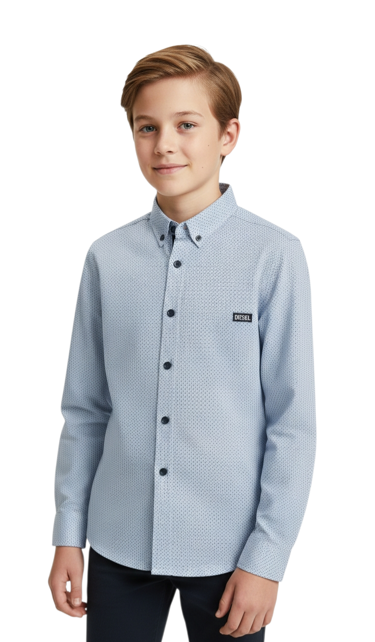 DIESEL KIDS Gannon Blue Print Shirt Blue front view