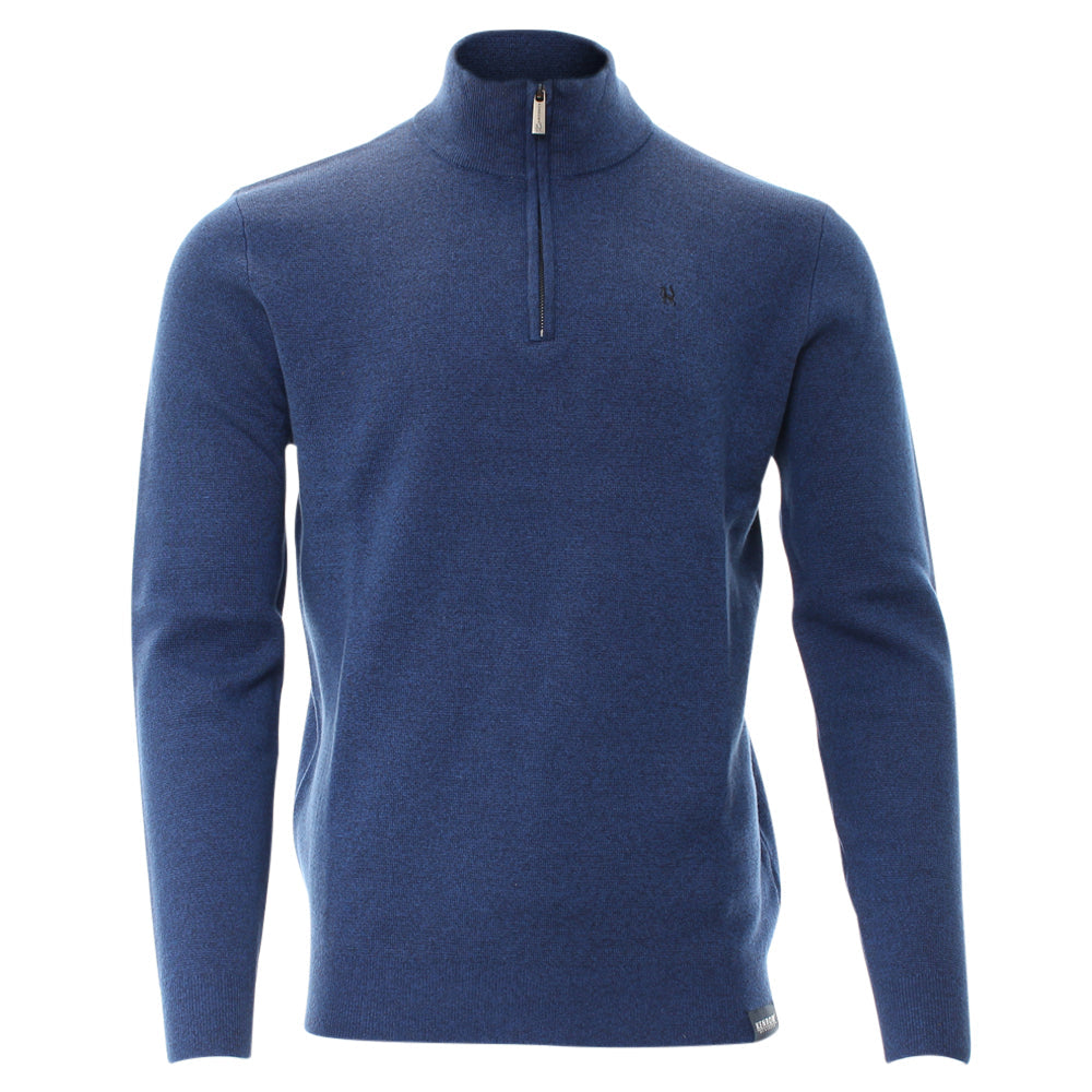 Men's Gerry Half Zip Knit - Blue Melange-Ghost Front View