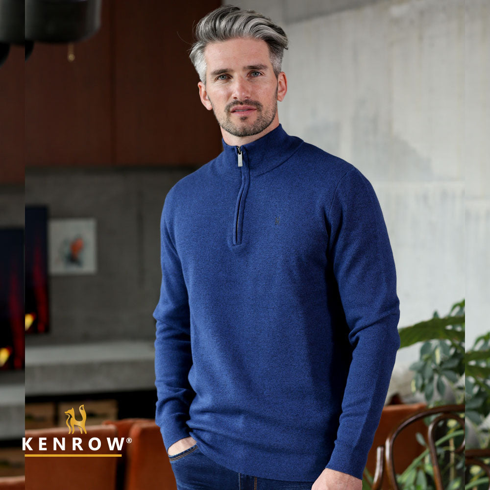 Men's Gerry Half Zip Knit - Blue Melange-Side View