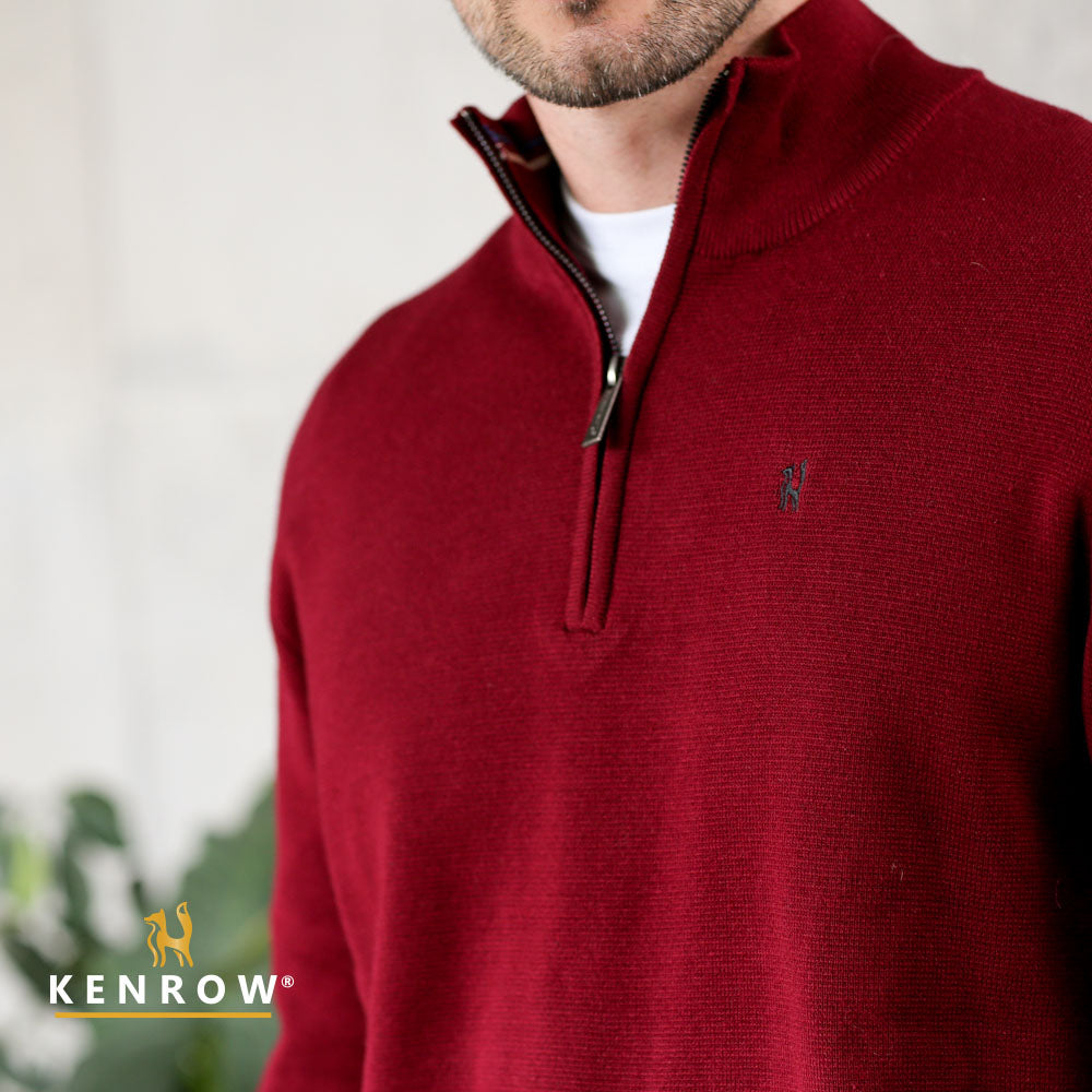 Men's Gerry Half Zip Knit - Ruby-Close Up View