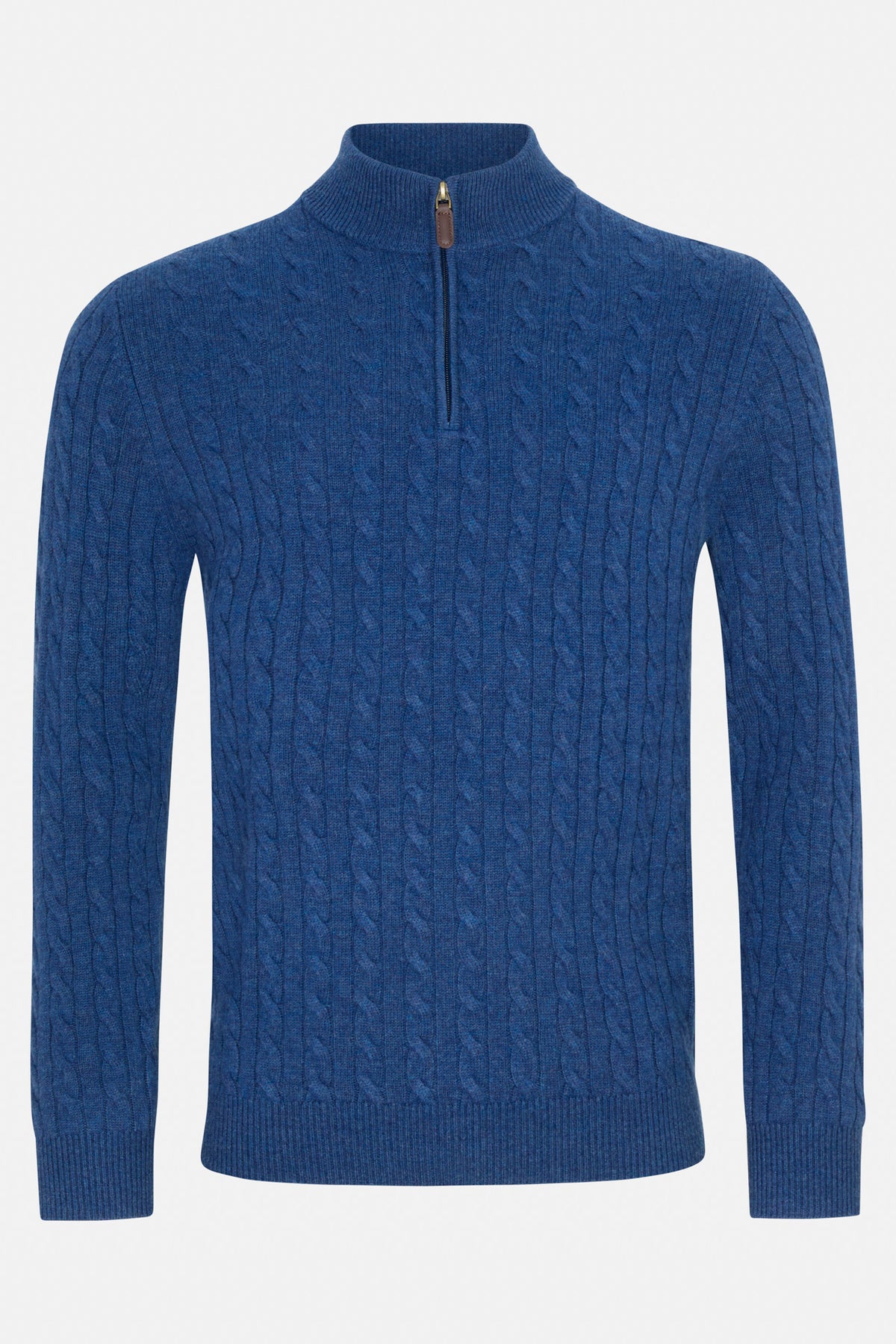 Benetti Grant INDIGO cable-knit quarter-zip sweater, front view