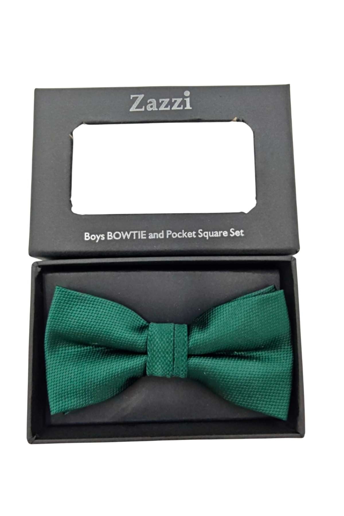 Green bow tie in a Zazzi box on a white background