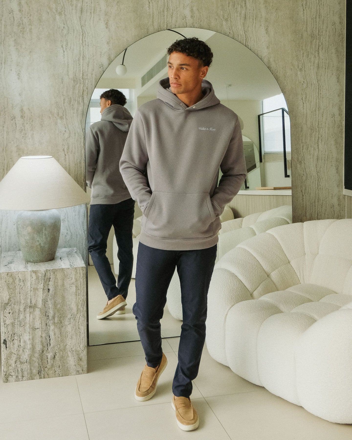 Script Slate Grey Hoodie-Full model view