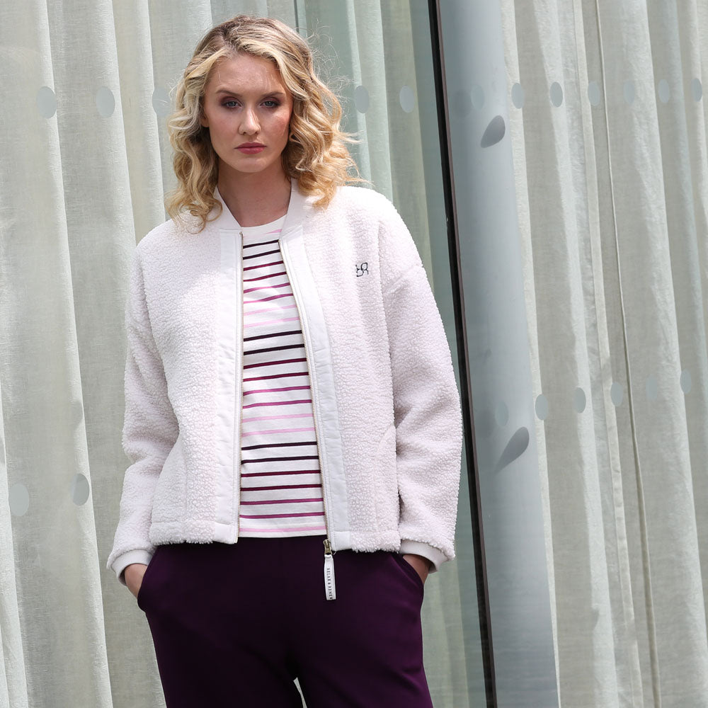 Ladies Relax & Renew Heidi Borg Bomber Jacket-Cream-Jacket Opened View