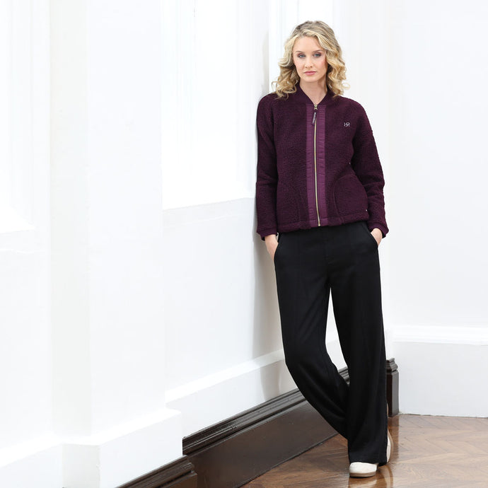 Ladies Relax & Renew Heidi Borg Bomber Jacket-Plum-Jacket Zipped Up View