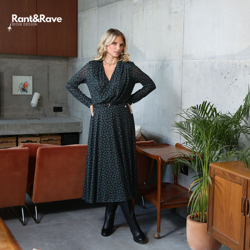 Ladies Henrietta Black Midi Dress-Model Front View