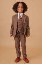 Marc Darcy Boyswear HM5 Boys Tan 3 Piece Suit TAN front view