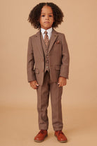 Marc Darcy Boyswear HM5 Boys Tan 3 Piece Suit TAN model front view