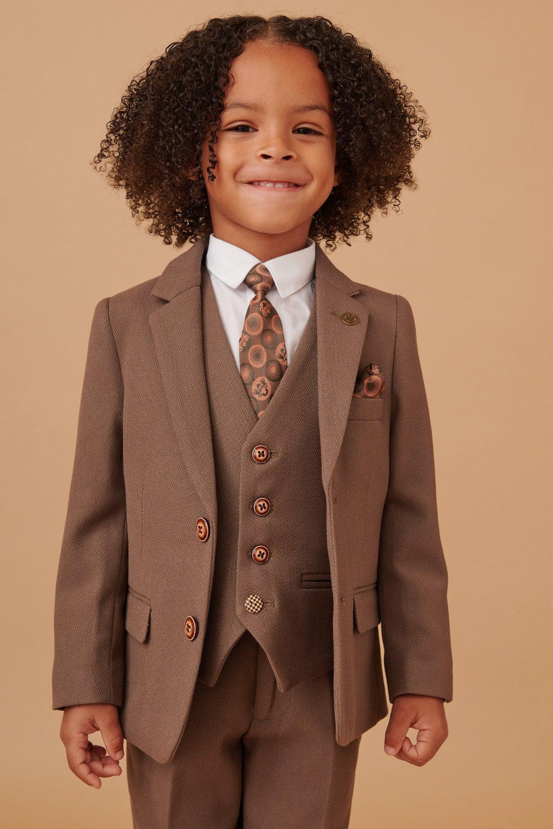 Marc Darcy Boyswear HM5 Boys Tan 3 Piece Suit TAN flat front view