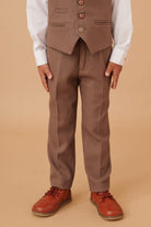 Marc Darcy Boyswear HM5 Boys Tan 3 Piece Suit TAN model back view