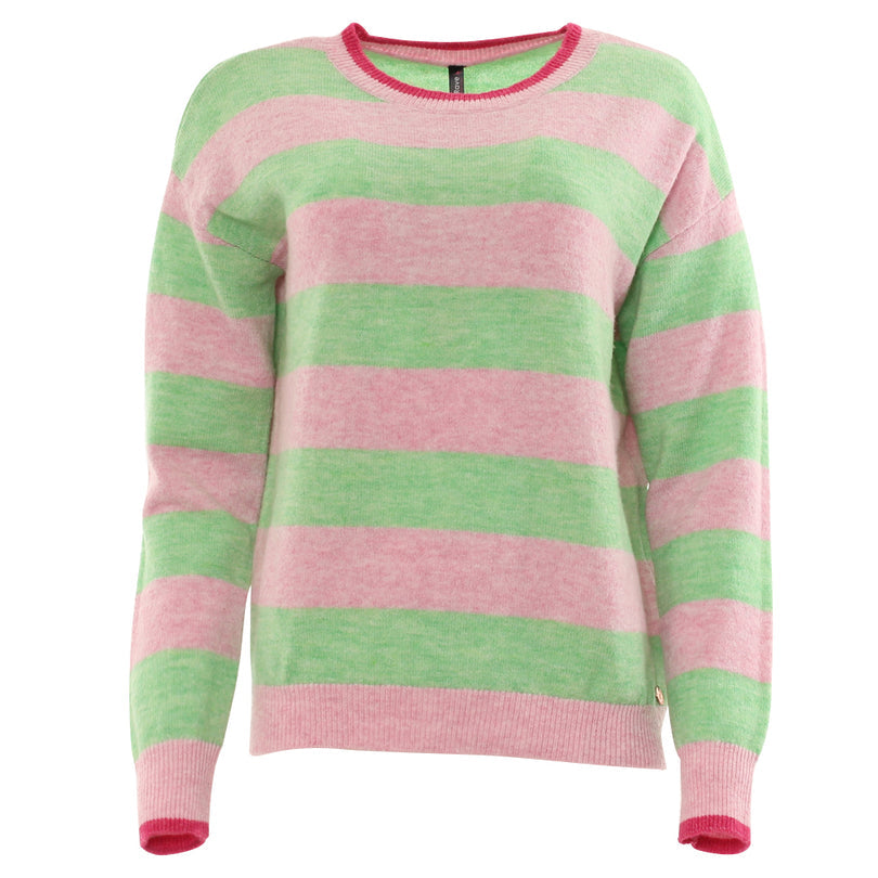 Ladies Harlee Stripe Jumper - Pink-Ghost Front View