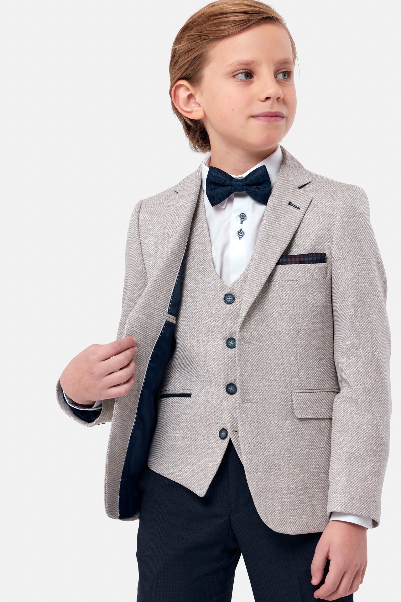 Harold Beige 3 Piece Boys Suit-Inside lining view
