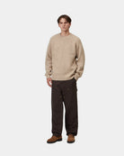 Carhartt WIP Anglistic Sweater in Speckled Fleur de Sel, shown worn by a model in a front view.
