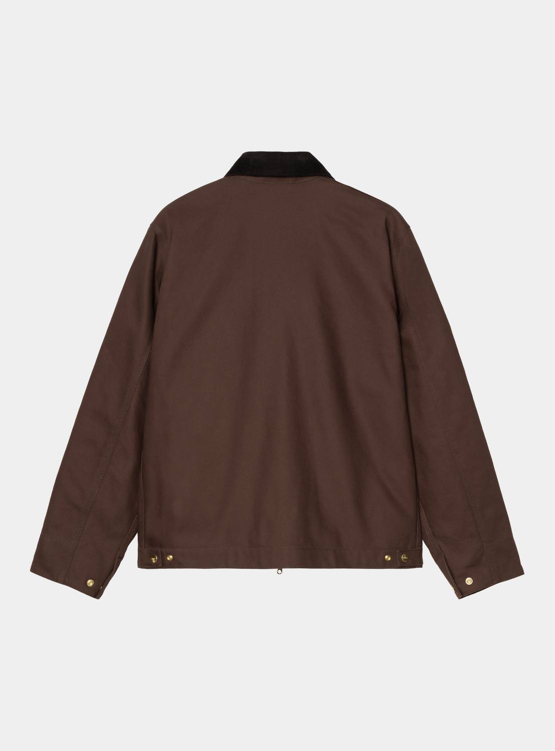 Back view of a Carhartt WIP Detroit Jacket in Tobacco / Black, with black corduroy collar and gold-tone snaps at the hem and cuffs.