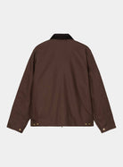 Back view of a Carhartt WIP Detroit Jacket in Tobacco / Black, with black corduroy collar and gold-tone snaps at the hem and cuffs.