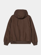 Back view of the Carhartt WIP Active Jacket in Tobacco, showing the hood, long sleeves, and ribbed cuffs and hem.