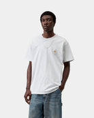 Carhartt WIP S/S Chase T-Shirt in Ash Heather / Gold, front view, with small embroidered logo on the left chest.