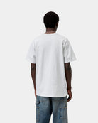 Back view of a Carhartt WIP S/S Chase T-Shirt in Ash Heather / Gold, worn with loose fit and short sleeves.