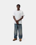 Carhartt WIP S/S Chase T-Shirt in Ash Heather / Gold, front view, worn with small embroidered chest logo.
