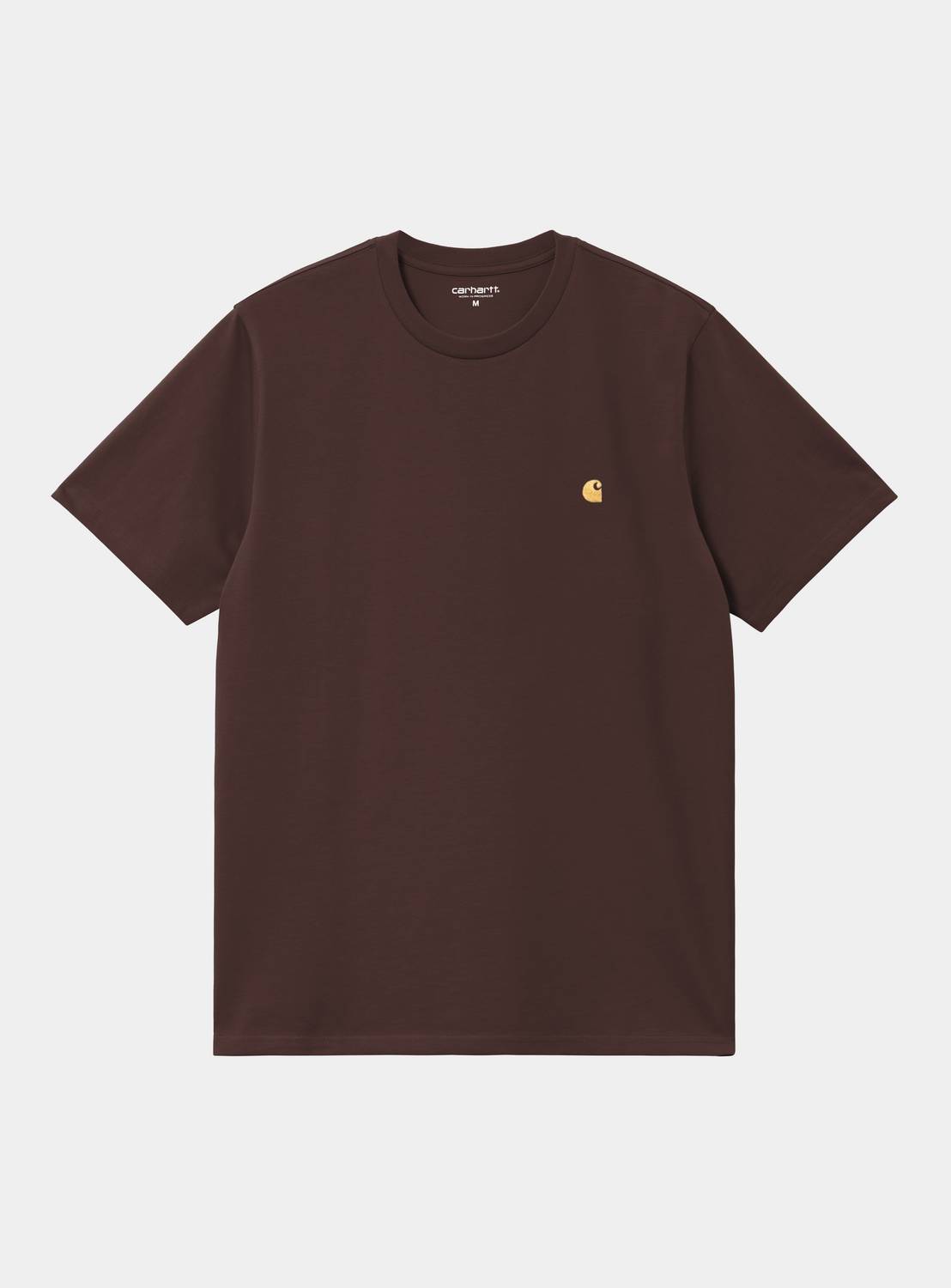Carhartt WIP S/S Chase T-Shirt in Palisander / Gold, front view with small gold embroidered logo on the left chest.