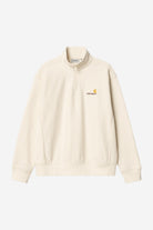 Men's Half Zip American Script Sweat-Natural-Ghost Front View