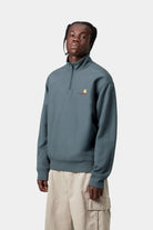 Carhartt WIP Half Zip American Script Sweat-Office Blue Office Blue front view