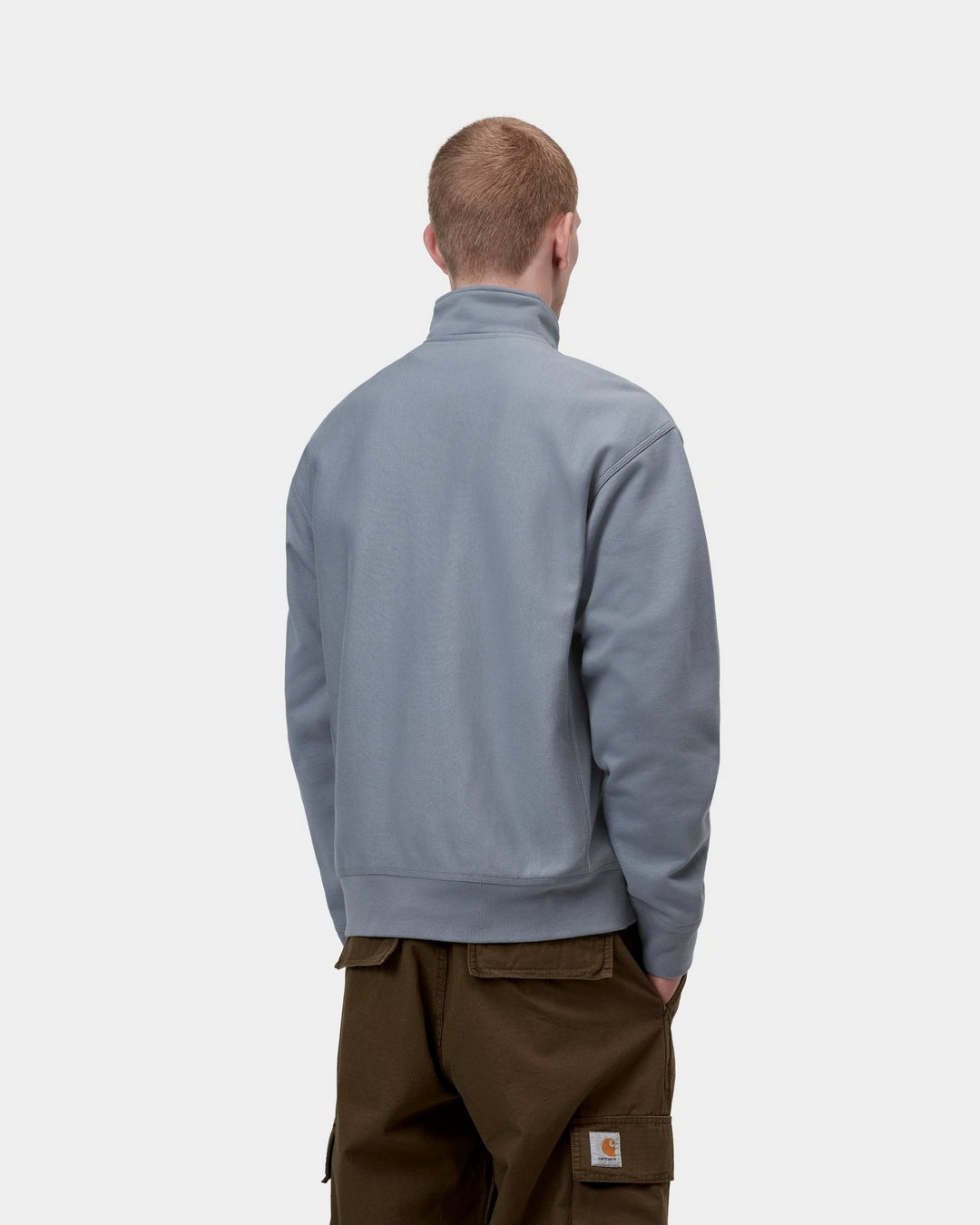 Carhartt WIP Half Zip American Script Sweat-Shady Blue Shady Blue model front view