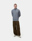 Carhartt WIP Half Zip American Script Sweat-Shady Blue Shady Blue detail view