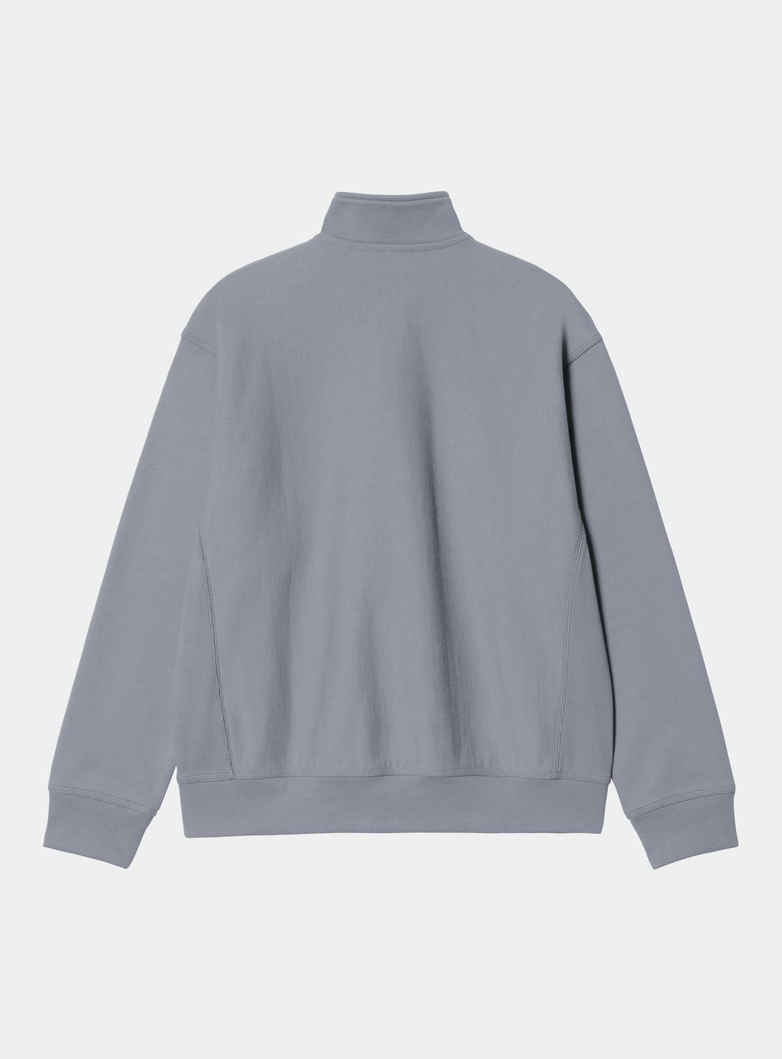 Carhartt WIP Half Zip American Script Sweatshirt in Shady Blue, back view, with high neck and long sleeves.