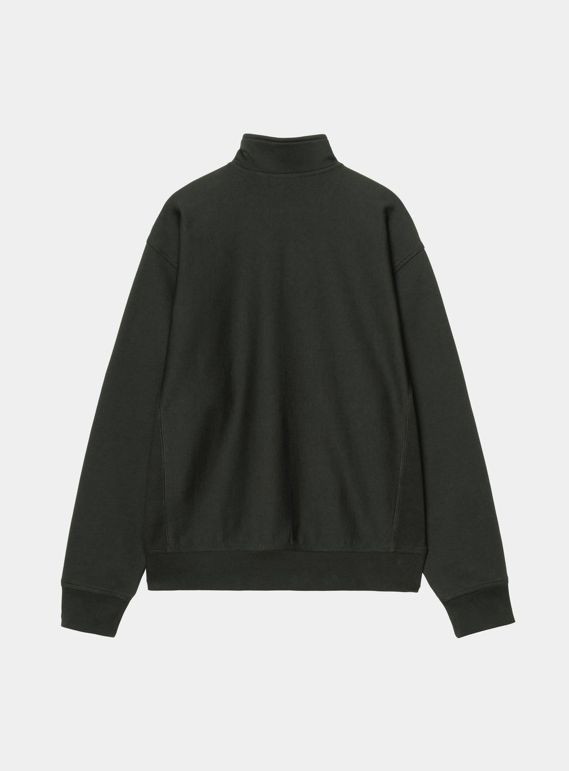 Carhartt WIP Half Zip American Script Sweatshirt in Raven, back view with high neck and long sleeves.