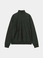 Carhartt WIP Half Zip American Script Sweatshirt in Raven, back view with high neck and long sleeves.