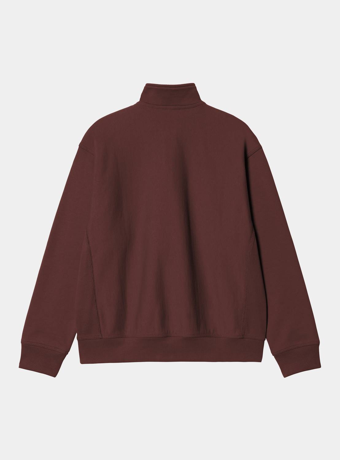 Carhartt WIP Half Zip American Script Sweatshirt in Amarone, back view, with high neck and long sleeves.
