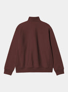 Carhartt WIP Half Zip American Script Sweatshirt in Amarone, back view, with high neck and long sleeves.