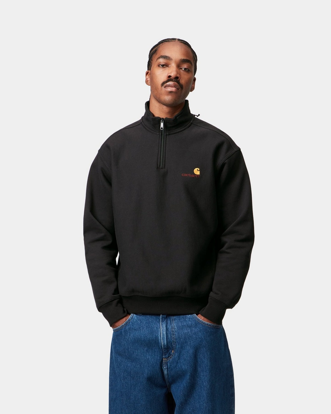 Carhartt WIP Half Zip American Script Sweat-Black Black front view