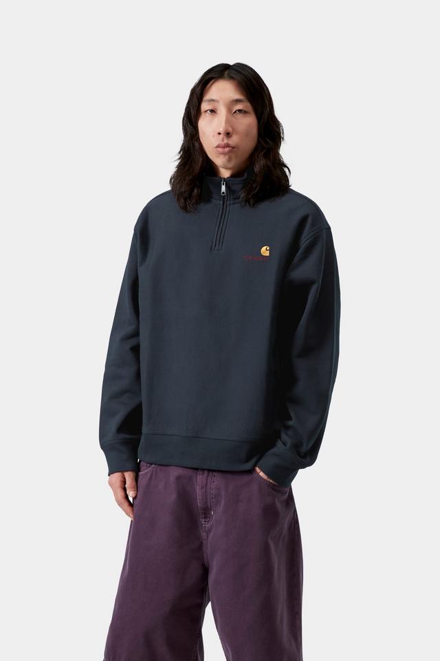 Carhartt WIP Half Zip American Script Sweatshirt-Deep Night Deep Night front view